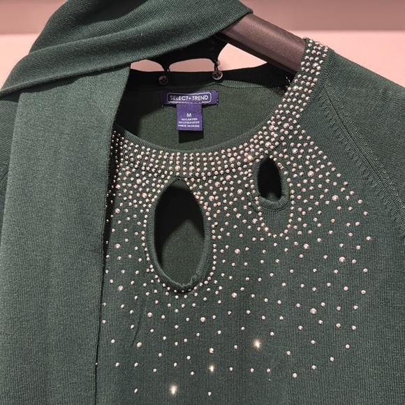 🟣 SELECT + TREND GREEN STUDDED SWEATER DRESS WITH SCARF SIZE MEDIUM - Picture 2 of 6